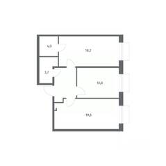 ЖК «Парусная 1», планировка 2-комнатной квартиры, 64.70 м²