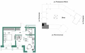 ЖК «Страна.Парковая», планировка 2-комнатной квартиры, 38.97 м²