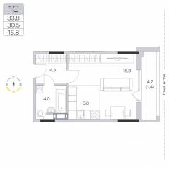 ЖК «Пироговская Ривьера», планировка студии, 30.40 м²