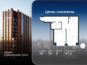ЖК «Павелецкая Сити», планировка 2-комнатной квартиры, 47.20 м²