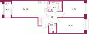 ЖК «Дом на Курской», планировка 2-комнатной квартиры, 61.42 м²