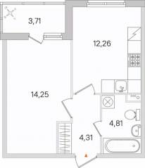 ЖК «Ясно. Янино», планировка 1-комнатной квартиры, 37.49 м²
