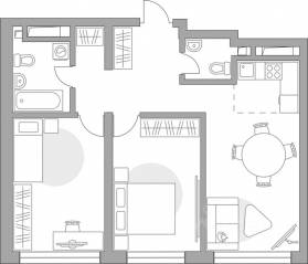 ЖК «Тринити-3», планировка 3-комнатной квартиры, 64.88 м²