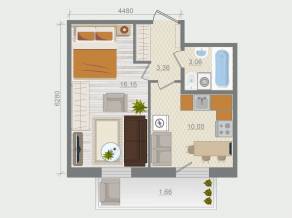 ЖК «Эко-квартал Гармония», планировка 1-комнатной квартиры, 34.24 м²