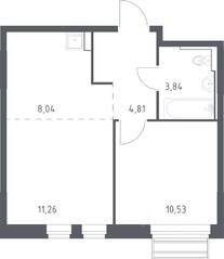 ЖК «Рублевский Квартал», планировка 1-комнатной квартиры, 38.00 м²