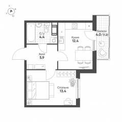 ЖК «Клюква.Парк», планировка 1-комнатной квартиры, 37.30 м²