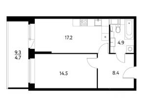 ЖК «Солнечный парк», планировка 1-комнатной квартиры, 49.60 м²
