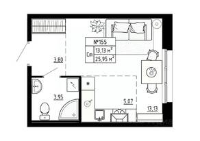 МЖК «Аннино Сити», планировка студии, 26.00 м²