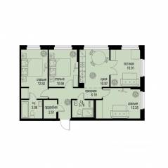 ЖК «ID Murino III», планировка 4-комнатной квартиры, 76.14 м²