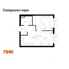 ЖК «Саларьево парк», планировка 1-комнатной квартиры, 34.50 м²