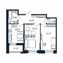 ЖК «Полис Новоселье», планировка 2-комнатной квартиры, 53.33 м²
