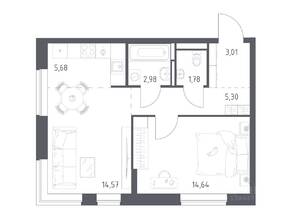 ЖК «Богдановский Лес», планировка 1-комнатной квартиры, 47.96 м²