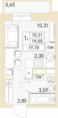 ЖК «Столичный», планировка студии, 19.50 м²