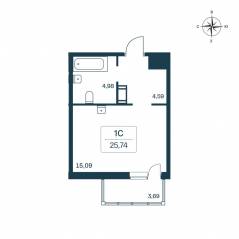 ЖК «Расцветай в Янино», планировка студии, 26.00 м²