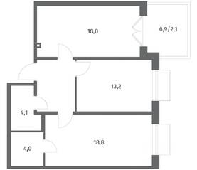 ЖК «Парусная 1», планировка 2-комнатной квартиры, 67.00 м²
