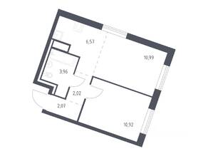 ЖК «Квартал Лаголово», планировка 1-комнатной квартиры, 36.53 м²