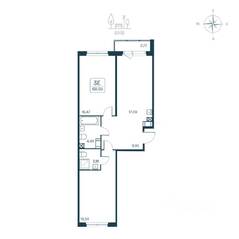 ЖК «Расцветай в Янино», планировка 3-комнатной квартиры, 68.55 м²
