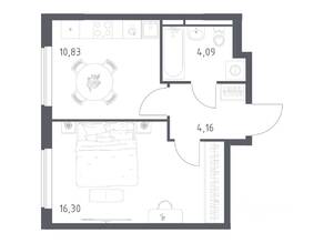 ЖК «Мытищи Парк», планировка 1-комнатной квартиры, 35.38 м²