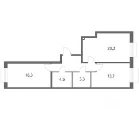ЖК «Парусная 1», планировка 2-комнатной квартиры, 66.00 м²