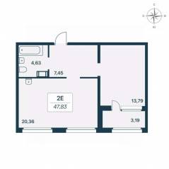 ЖК «Расцветай в Янино», планировка 1-комнатной квартиры, 49.80 м²