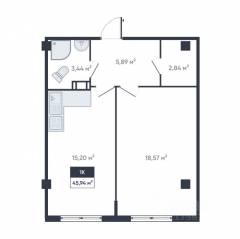 ЖК «Ромашки», планировка 1-комнатной квартиры, 46.40 м²