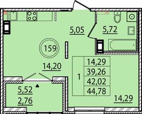 МЖК «Образцовый квартал 15», планировка 1-комнатной квартиры, 39.26 м²
