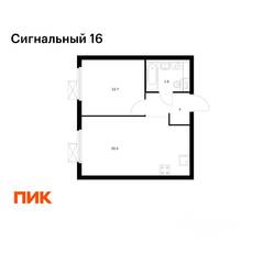 ЖК «Сигнальный 16», планировка 1-комнатной квартиры, 39.70 м²