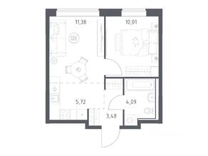 ЖК «Прибрежный Парк», планировка 1-комнатной квартиры, 34.68 м²