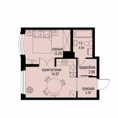 ЖК «ID Murino III», планировка 1-комнатной квартиры, 37.61 м²