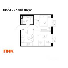 ЖК «Люблинский парк», планировка 1-комнатной квартиры, 35.40 м²