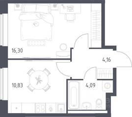 ЖК «Новое Видное», планировка 1-комнатной квартиры, 35.38 м²