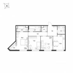 МФК «Voxhall», планировка 3-комнатной квартиры, 81.90 м²