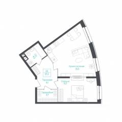 Апарт-комплекс «Monodom Lake», планировка 2-комнатной квартиры, 57.40 м²