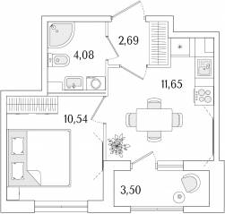 ЖК «Гранат», планировка 1-комнатной квартиры, 30.71 м²