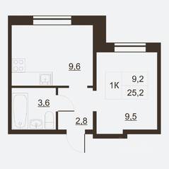 ЖК «Дом на набережной», планировка 1-комнатной квартиры, 26.90 м²