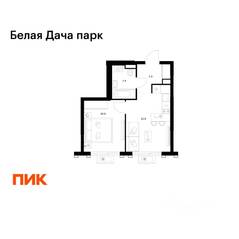 ЖК «Белая Дача парк», планировка 1-комнатной квартиры, 32.40 м²