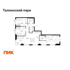 ЖК «Таллинский парк», планировка 3-комнатной квартиры, 84.20 м²
