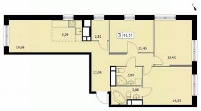 ЖК «Self», планировка 3-комнатной квартиры, 81.90 м²