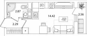 ЖК «Кинопарк», планировка студии, 20.86 м²