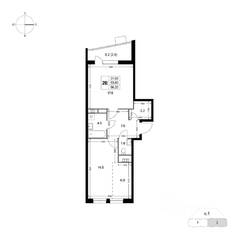 ЖК «Легенда Коренево», планировка 2-комнатной квартиры, 56.60 м²