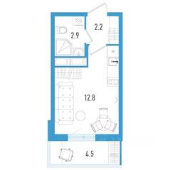 ЖК «Aerocity 3», планировка студии, 19.30 м²
