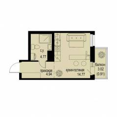 ЖК «ID Murino III», планировка студии, 25.39 м²
