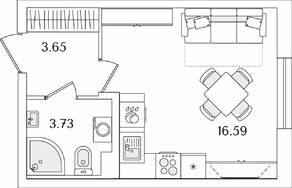 ЖК «Кинопарк», планировка студии, 23.97 м²