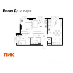 ЖК «Белая Дача парк», планировка 3-комнатной квартиры, 73.20 м²