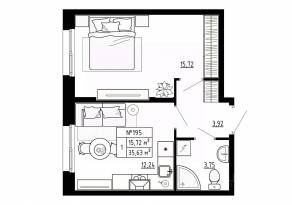 МЖК «Аннино Сити», планировка 1-комнатной квартиры, 35.69 м²