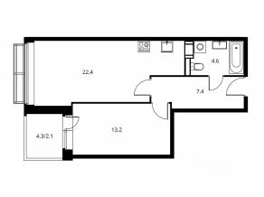 ЖК «Солнечный парк», планировка 2-комнатной квартиры, 50.70 м²