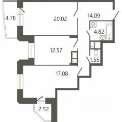 ЖК «Мессиер 18», планировка 2-комнатной квартиры, 72.82 м²