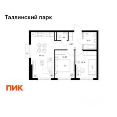 ЖК «Таллинский парк», планировка 2-комнатной квартиры, 52.22 м²