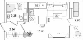 ЖК «Кинопарк», планировка студии, 23.07 м²