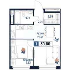 ЖК «Максималист», планировка 1-комнатной квартиры, 39.86 м²